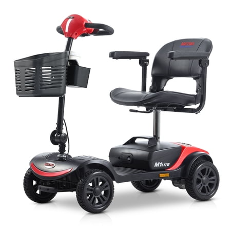 Folding 4 Wheels Mobility Scooter for Adult and Senior with Charger & Basket, Red
