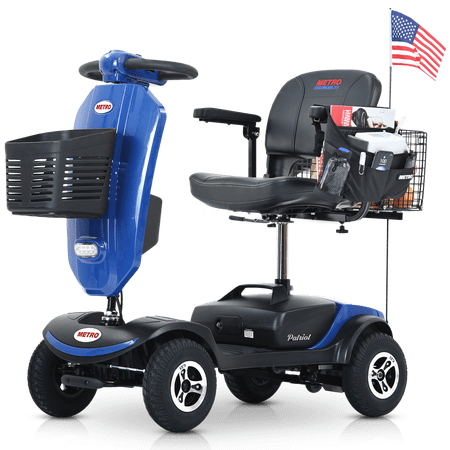 Folding 4 Wheels Mobility Scooter with USB Charging Port, Windshield, LED Head and Rear Light - Blue