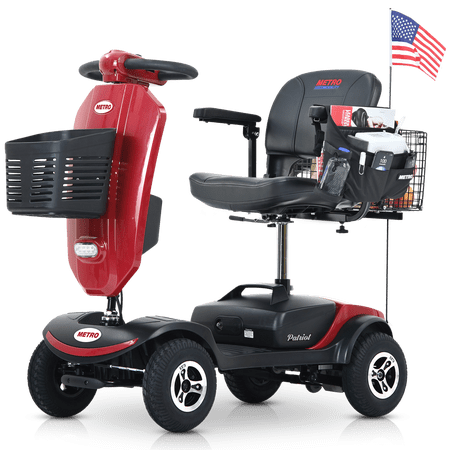 Folding 4 Wheels Mobility Scooter with USB Charging Port, Windshield, LED Head and Rear Light - Red
