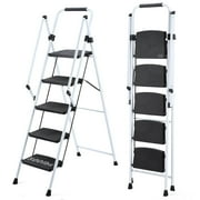 4 Step Ladder with Handrails, Holaki Folding Step Stool with Widened Anti-Slip Pedal, 500lbs Lightweight Step Ladder 4 Step Folding, Multi-Use for Home Kitchen Pantry Office, Black