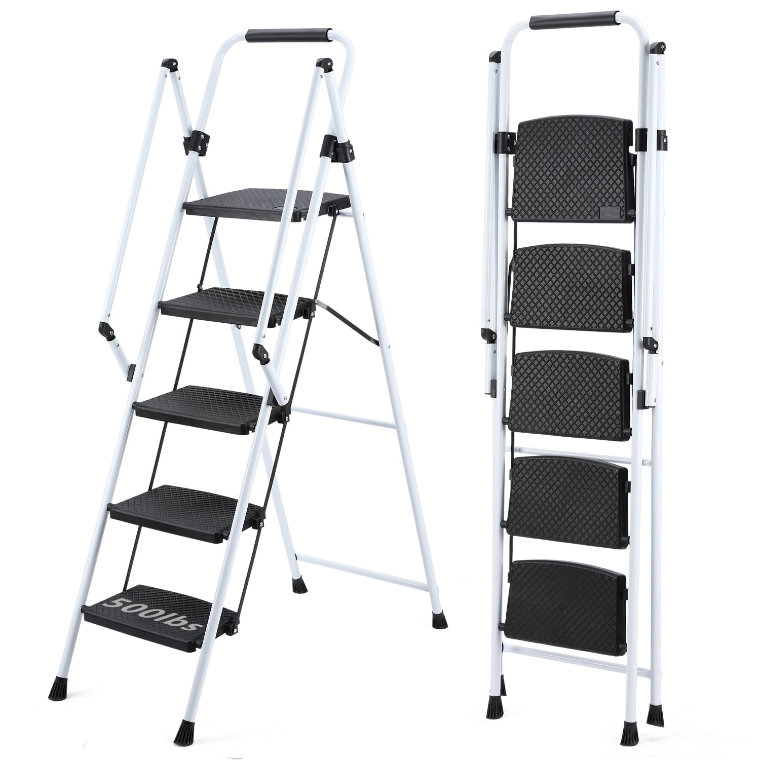 Holaki 5 Step Folding Ladder with Handrails, Anti-Slip Pedals, Safety ...