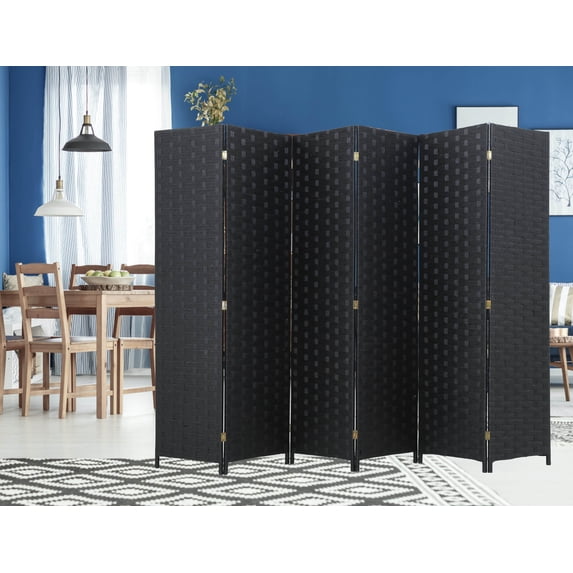 Folding 6 Panels Room Dividers Wood Mesh Woven Design Freestanding ...