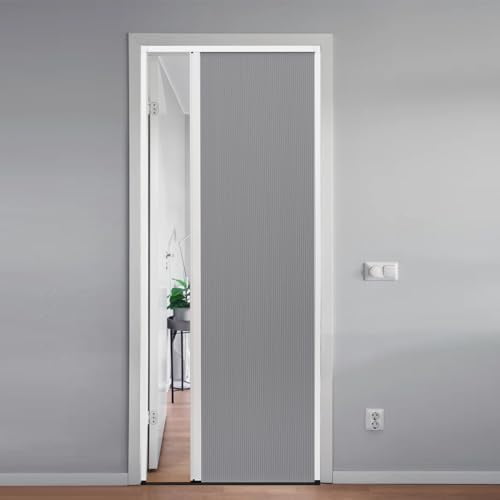 Folding Accordion Doors Interior for Bedroom Closet Privacy, Blackout Sliding Barn Panels Door Sound Proof Insulated Screen Door for , Kitchen, Bedroom, Customizable, Grey