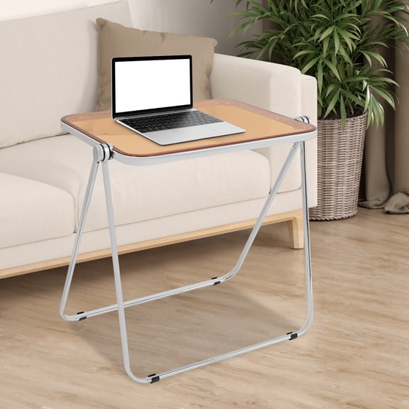 Folding Acrylic Table Small TV Tray for Snack Dinner on Couch Clear Foldable Side Table Folding Desk for Home Office Side Table Small Computer Desk for Tiny Spaces (Clear)