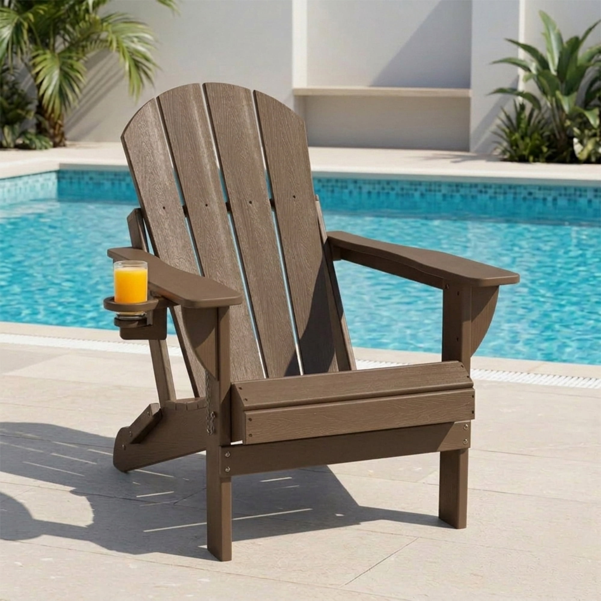 Folding Adirondack Chair, All-Weather HDPE Fire Pit Patio Chair, Brown