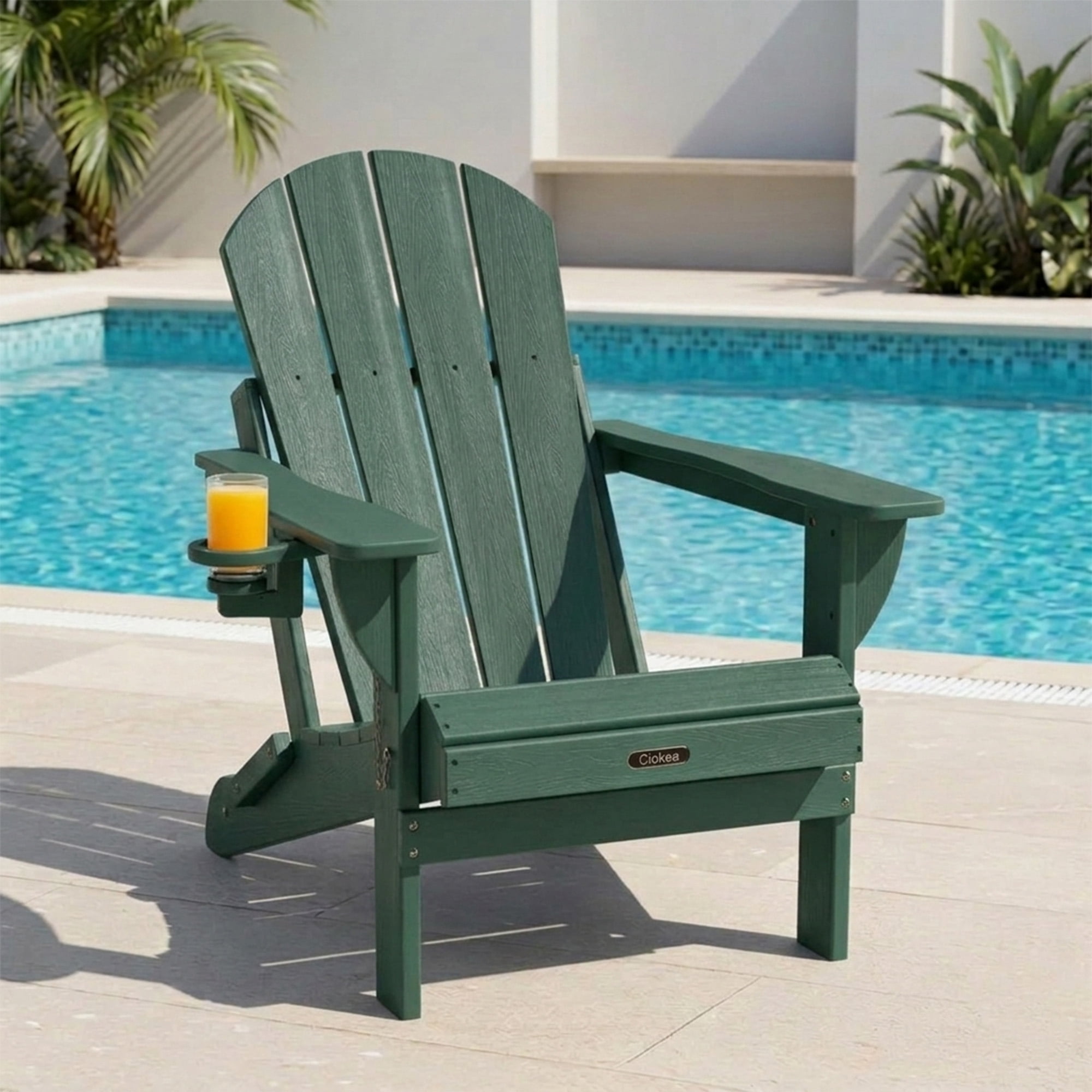 Folding Adirondack Chair, All-Weather HDPE Fire Pit Patio Chair, Green