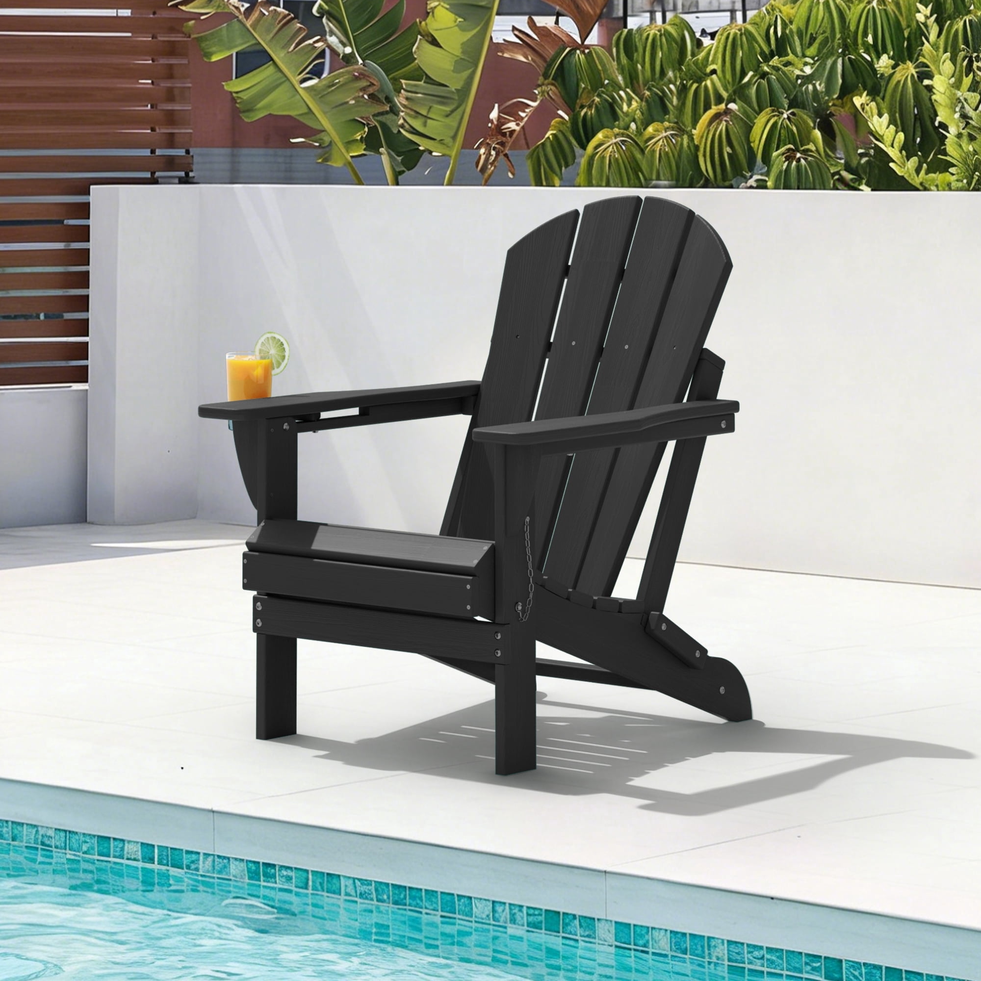 Folding Adirondack Chair, Heavy Duty HDPE Plastic Fire Pit Patio Chair, Black