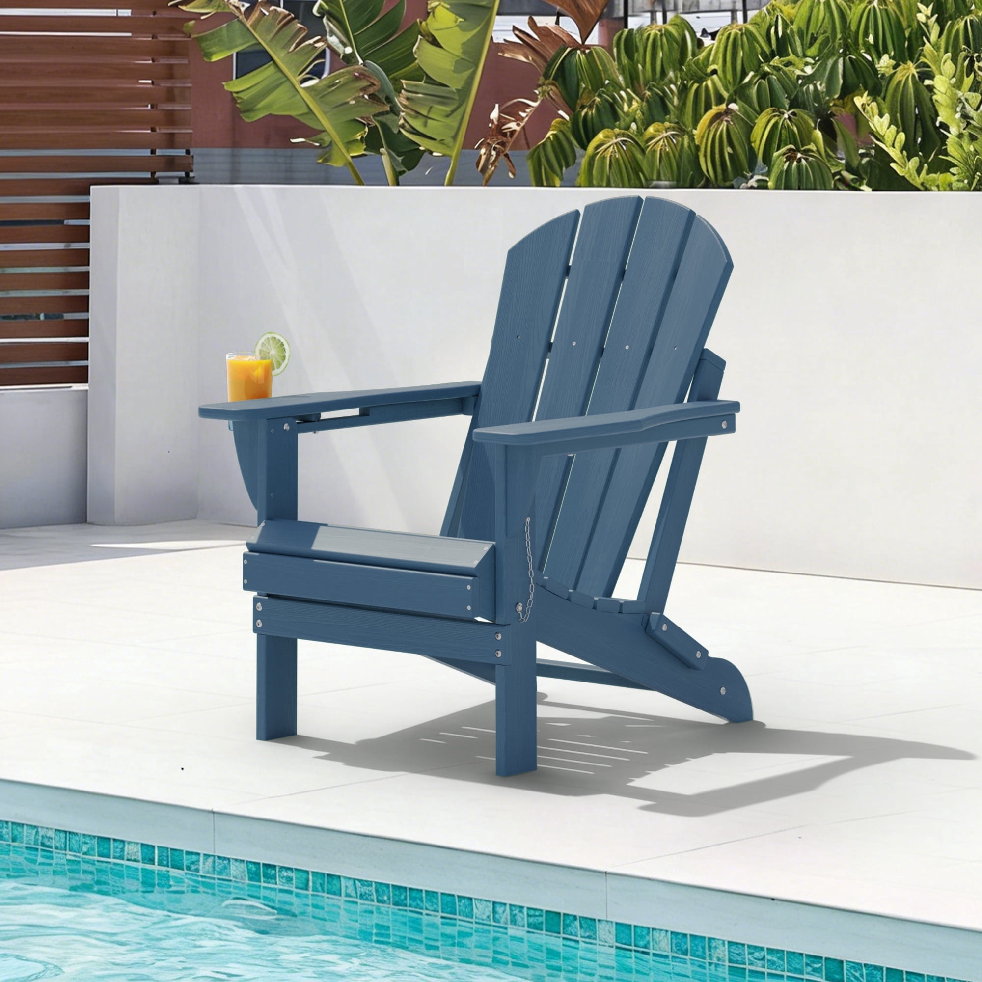 Folding Adirondack Chair, Heavy Duty HDPE Plastic Fire Pit Patio Chair, Navy