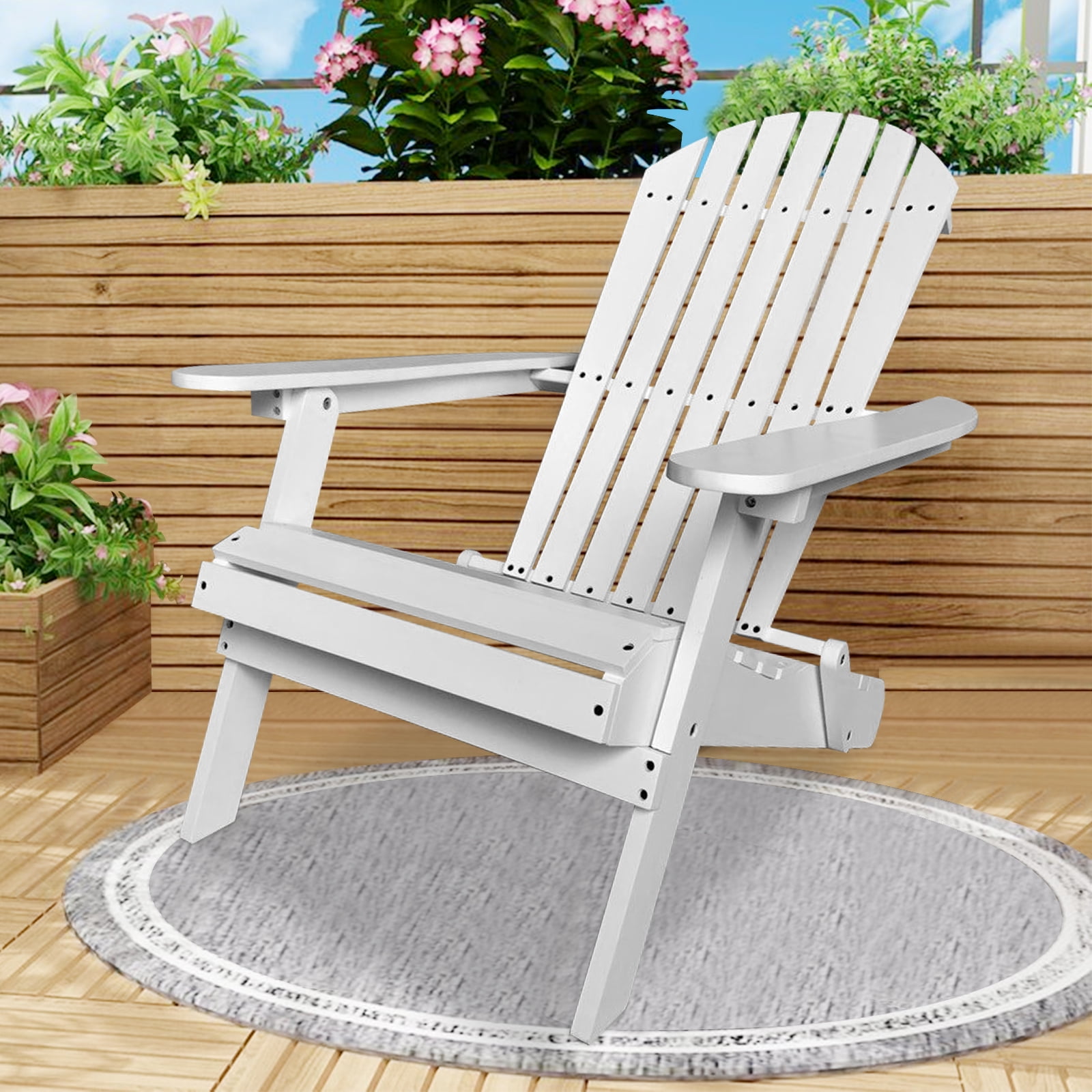 Folding Adirondack Chair Outdoor Patio Chair, Weather Resistant, Fire Pit Seating Accent Furniture Wood, White
