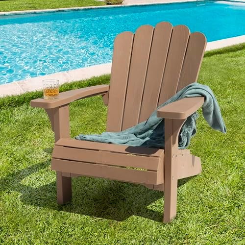 Folding Adirondack Chair, Plastic Fire Pit Chairs, Patio Chair Weather Resistant, Outdoor Chairs, Lawn Chair with Widened Armrests, for Deck, Outdoor, Backyard, Garden, Champagne$$Garden & Patio