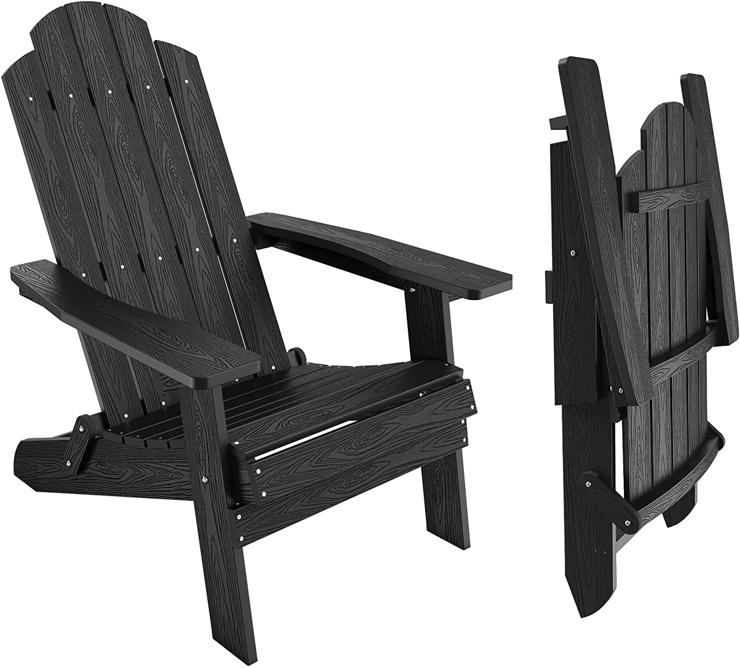 Folding Adirondack Chair Plastic Weather Resistant, Outdoor Chair, Patio Chairs, Lawn Chair, Outside Funiture for Porch, Garden, Deck, Fire Pit, Patio Seating (1, Black)