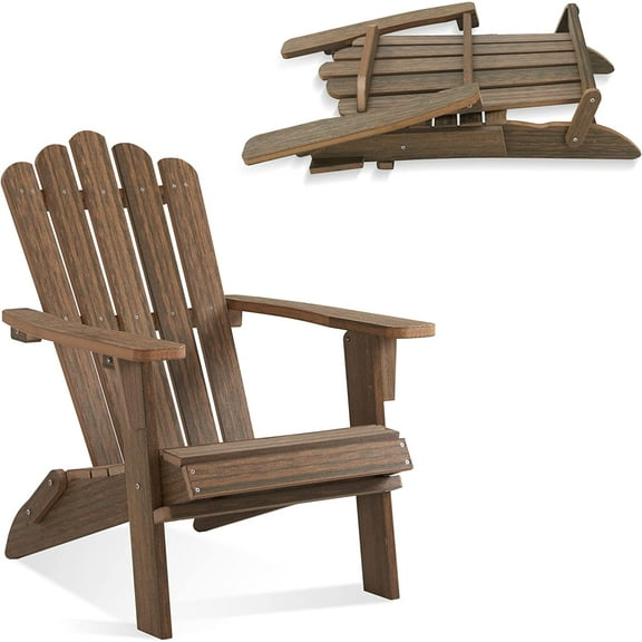 Folding Adirondack Chair, Poly Lumber Fire Pit Chair, Durable All-Weather Patio Chairs for Garden, 350 Lbs Support Oversized Adirondack Chair (Bright Brown, 1 pc)