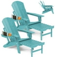 thumbnail image 1 of Folding Adirondack Chair with Retractable Ottoman, HDPE All-Weather Resistant Adjustable Backrest Adirondack Chair w/4 in 1 Cup Holder Trays, Aruba Blue, 1 of 7