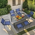 thumbnail image 1 of 7-Piece Patio Dining Set – Outdoor Rattan Dining Set with 6 Textilene Chairs, Plastic Wood Grain Weather-Resistant Table and Chairs for Garden, Backyard & Poolside, 1 of 10