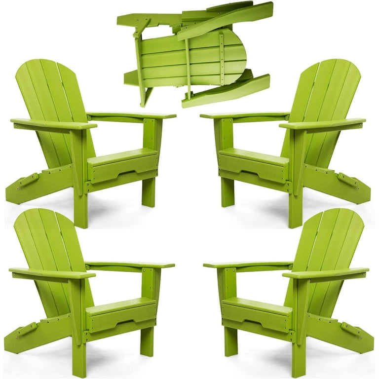 Folding Adirondack Chair Set of 4 All Weather Folding Plastic Outdoor Chairs for Fire Pit Campfire Patio Porch Comfortable Seat for Long