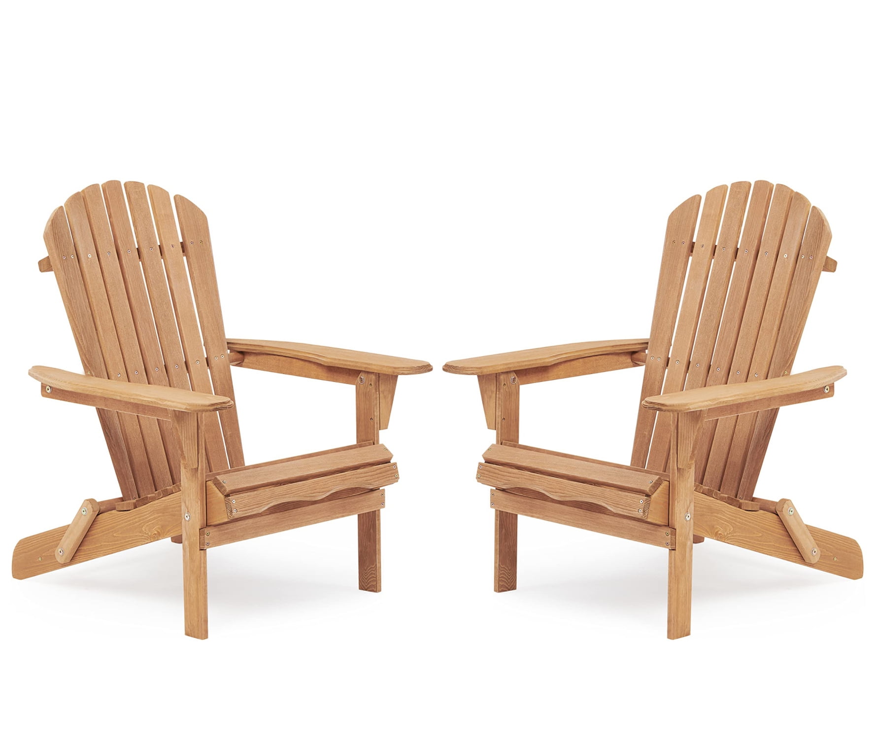 Folding Adirondack Chair Set of 2, All Weather Fire Pit Lounge Chairs with Wide Armrests, Embossing Oversize Adirondack Outdoor Chair, Brown