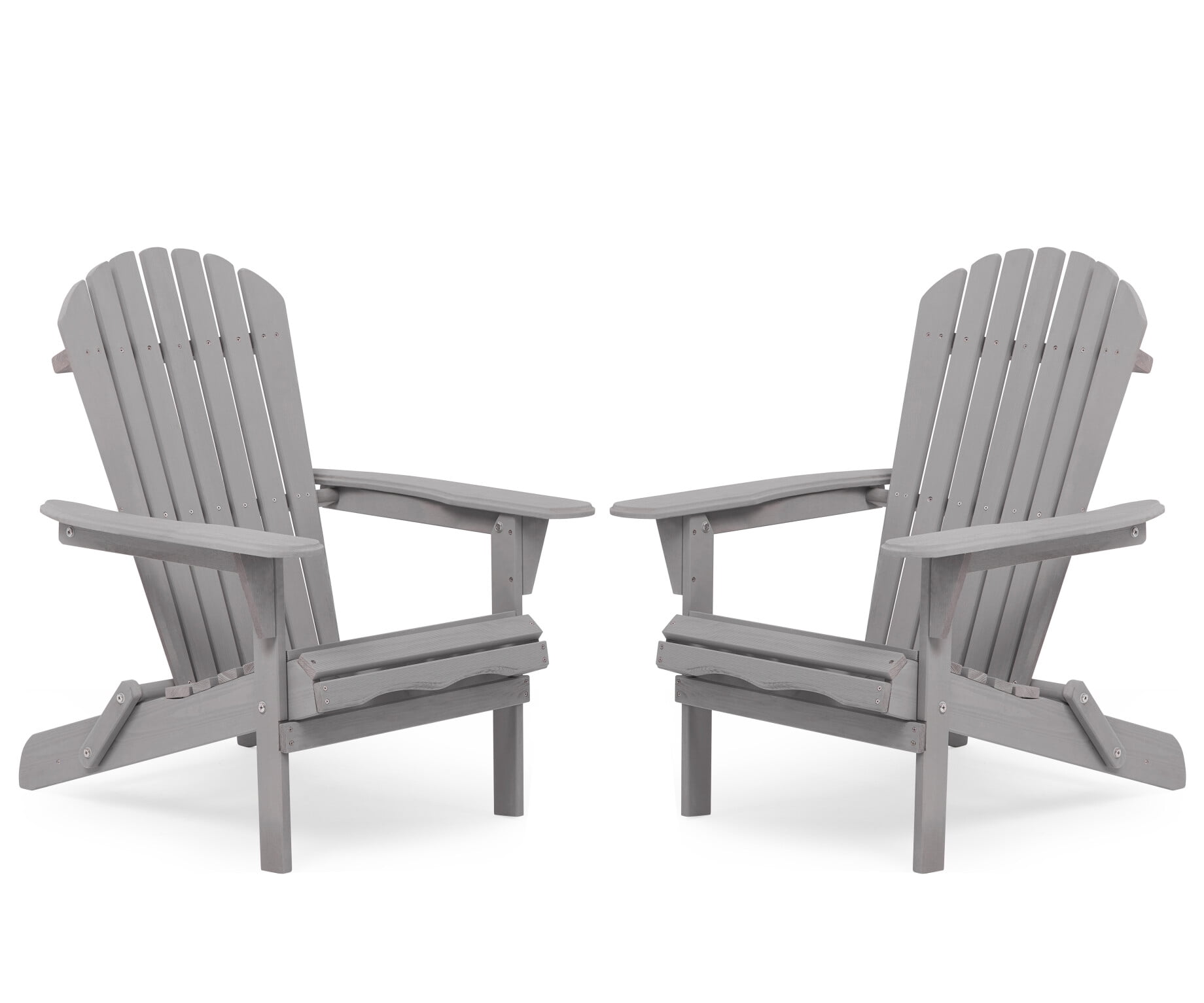 Folding Adirondack Chair Set of 2, All Weather Fire Pit Lounge Chairs with Wide Armrests, Embossing Oversize Adirondack Outdoor Chair, Gray