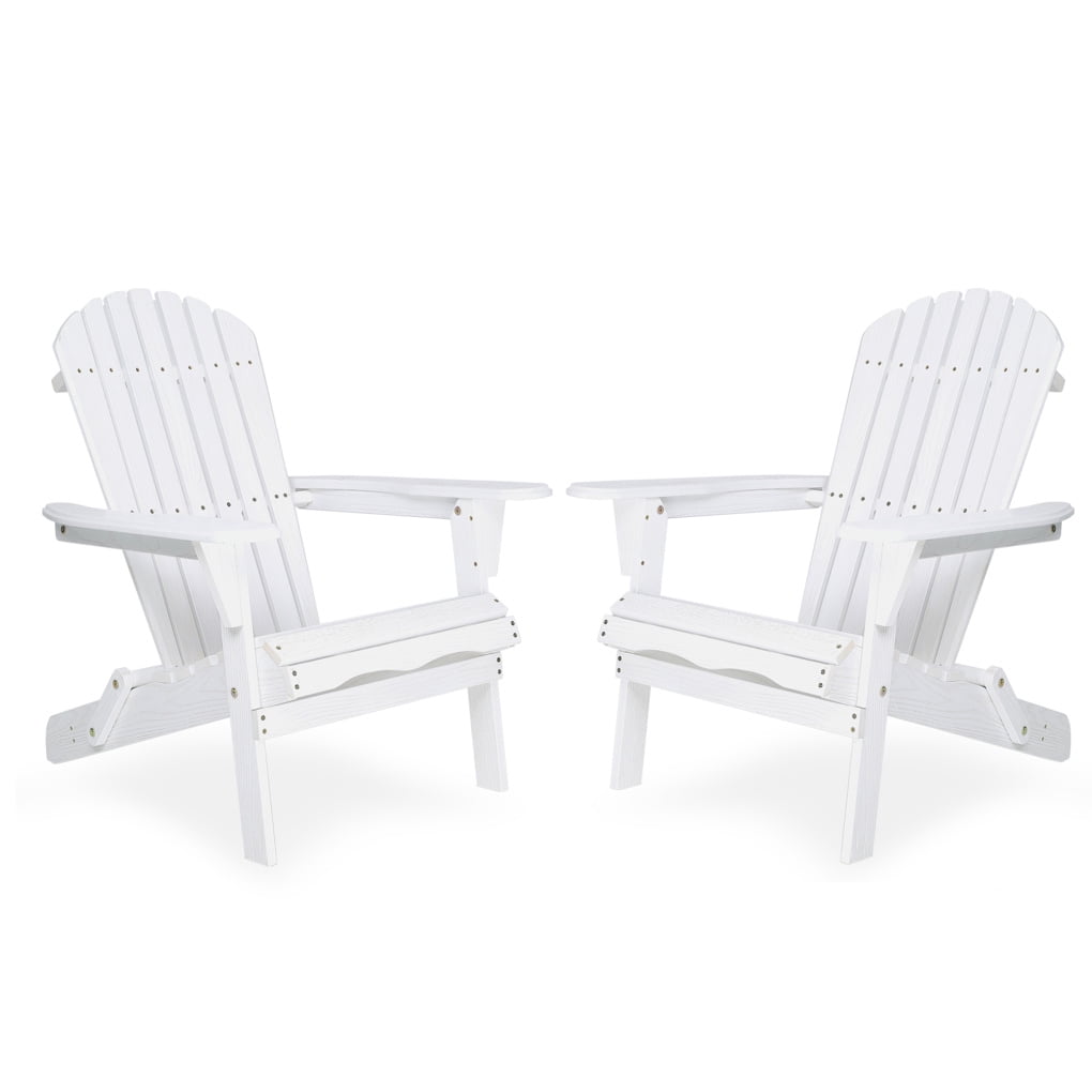 Folding Adirondack Chair Set of 2, All Weather Fire Pit Lounge Chairs with Wide Armrests, Embossing Oversize Adirondack Outdoor Chair, White