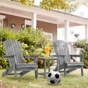 Folding Adirondack Chair Set of 2 - Gray Solid Wood Lounge Patio Chairs for Garden, Outdoor, and Camping