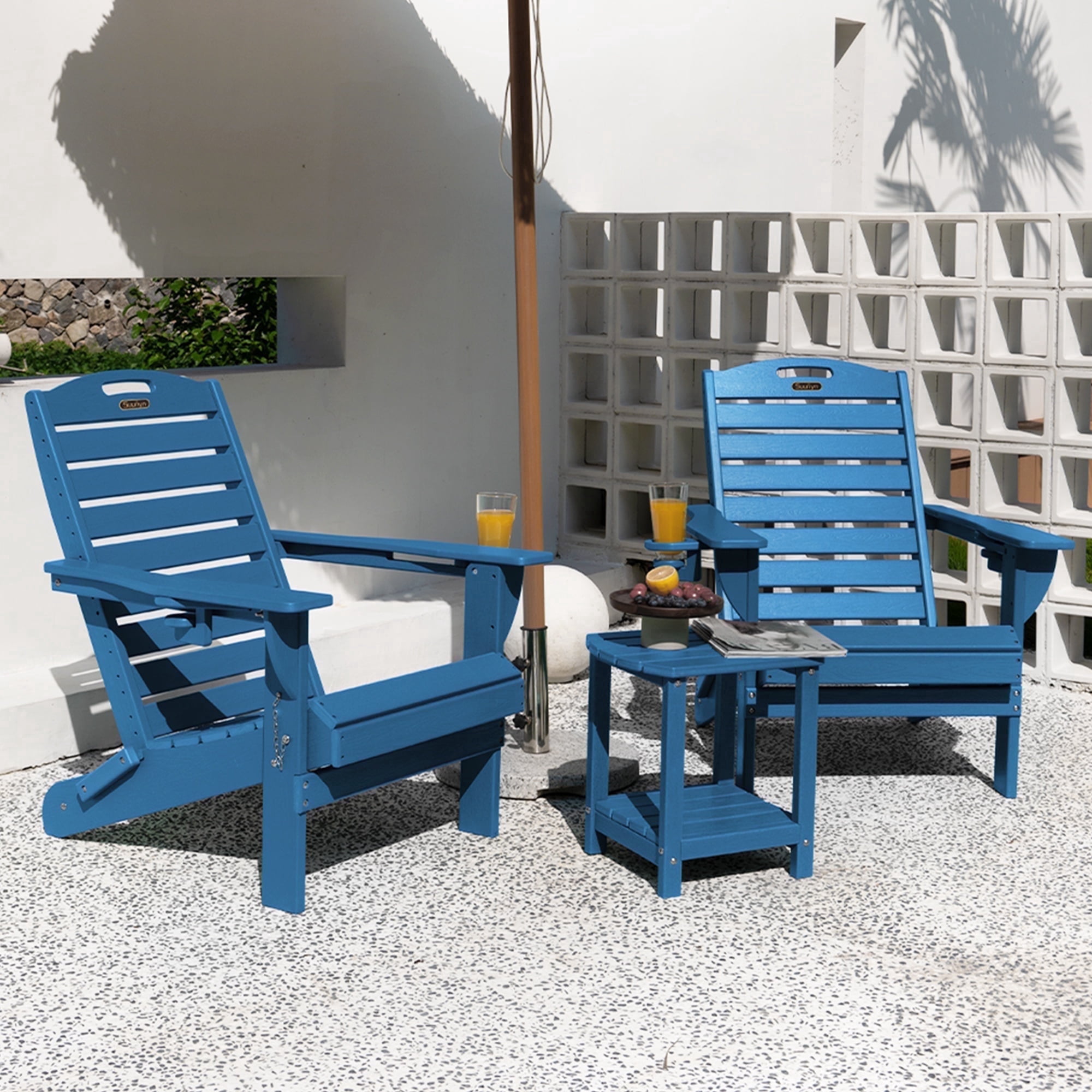 Folding Adirondack Chair Set of 2 Outdoor Fire Pit Chairs HDPE All-Weather with Cup Holder Patio Garden Navy