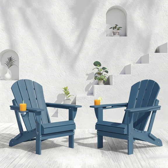 Folding Adirondack Chair Set of 2, Oversized HDPE Plastic Patio Chairs, Navy