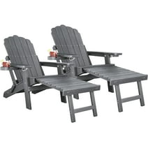 Folding Adirondack Chair Set of 2 with Pullout Ottoman and Cup Holder,Gray