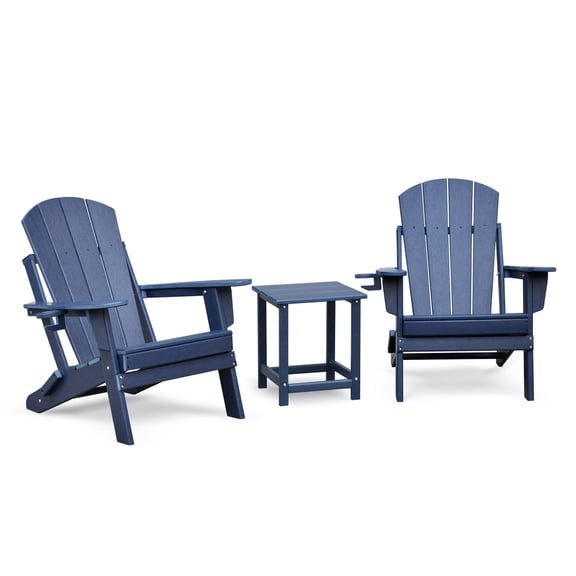 Folding Adirondack Chair Set of 2 with Table, HDPE All-Weather Outdoor Furniture for Patio, Fire Pit & Garden
