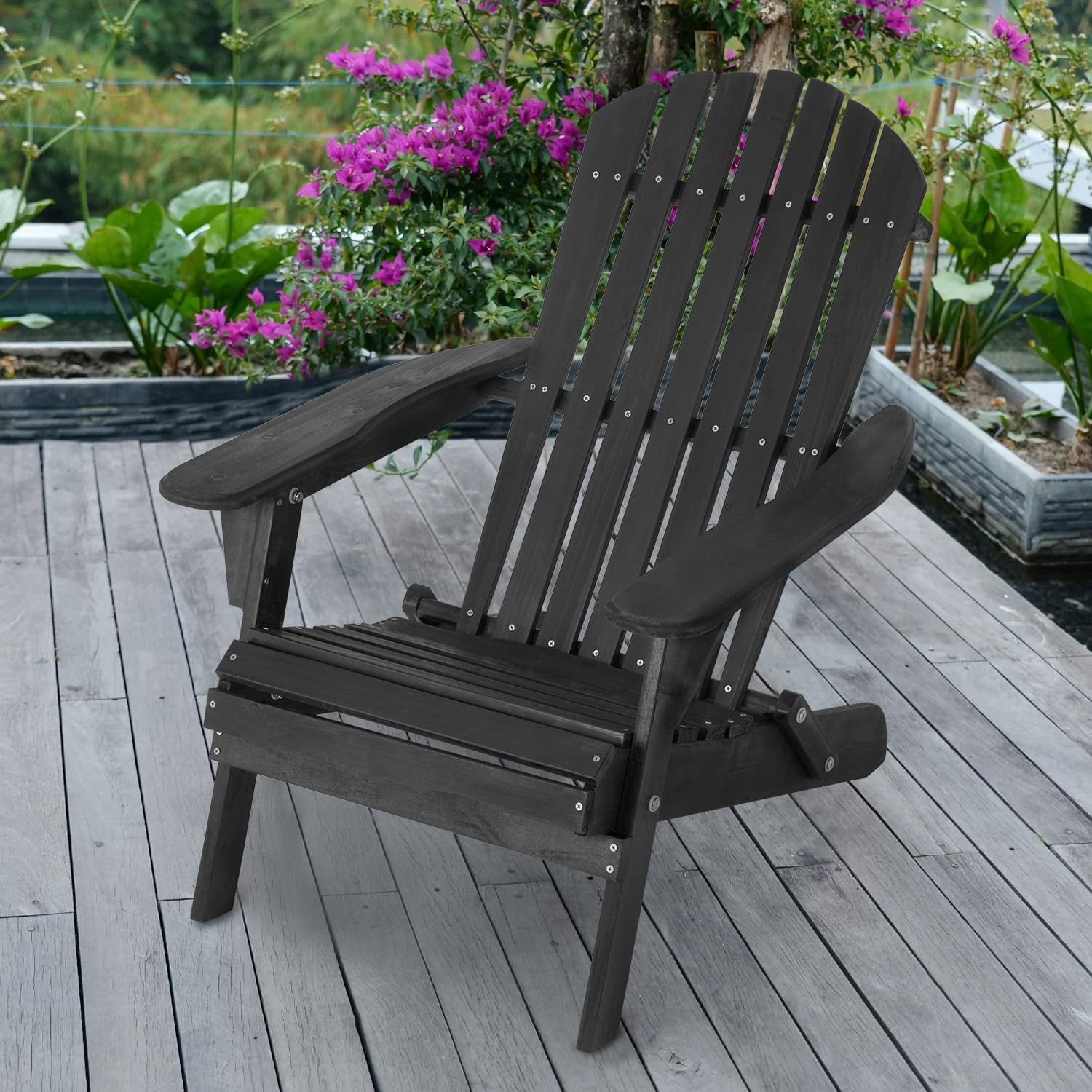 Folding Adirondack Chair, Weather Resistant Lawn Chairs Outdoor Patio Chairs with Wood Texture