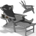 thumbnail image 1 of Folding Adirondack Chair with Ottoman, Adjustable Backrest Plastic HDPE Adirondack Chairs w/4 in 1 Cup Holder Tray, Gray, 1 of 10