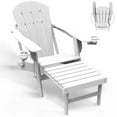 thumbnail image 1 of Folding Adirondack Chair with Ottoman, HDPE All-Weather Poolside Chairs w/Cup Holders & Footrest, White, 1 of 7