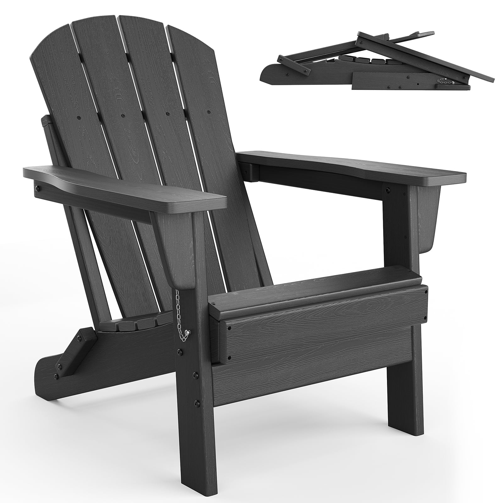 Folding Adirondack Chairs, HDPE Plastic Outdoor Chairs with Wood Texture - 380Lbs & Weather Resistant for Fire Pit, Deck, Patio, Pool, Backyard