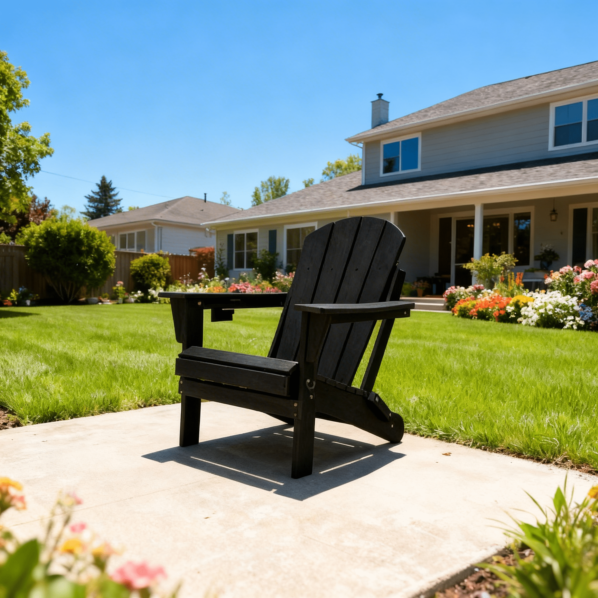 Folding Adirondack Chairs, Patio Chairs, Lawn Chairs, Outdoor Chair, Adirondack Chair Plastic, Fire Pit, Weather Resistant with Cup Holder for Deck, Backyard, Garden(Black)