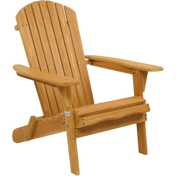 Folding Adirondack Chairs Wood Lawn Chair Wooden Lounger Support Fire Pit Seating Natural Finished Weather Resistant Indoor Outdoor Furniture