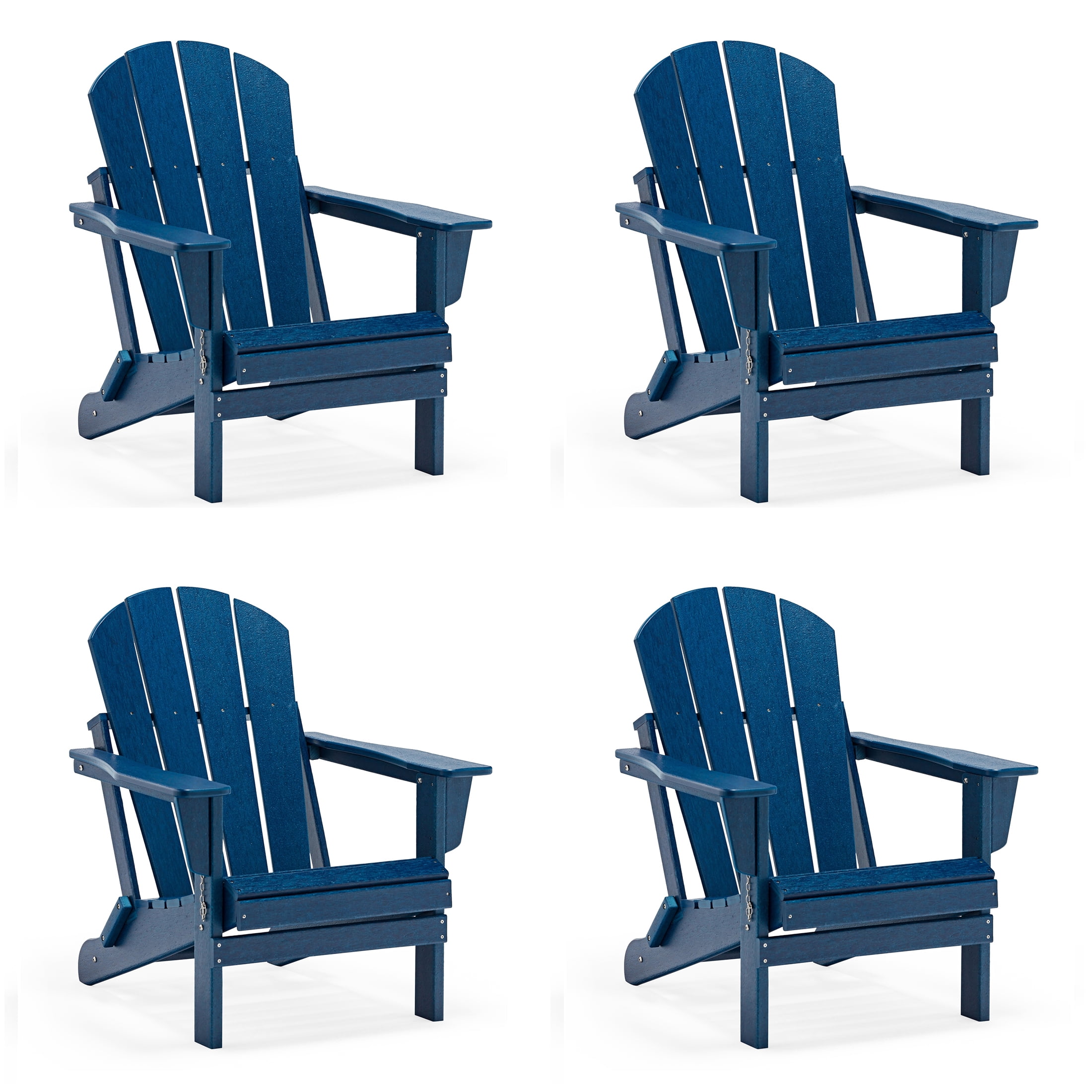 Folding Adirondack Lawn Chairs Set of 4 for Outdoor Patio Garden, Navy Blue
