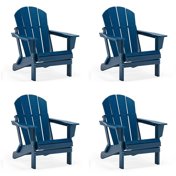 Folding Adirondack Lawn Chairs Set of 4 for Outdoor Patio Garden, Navy Blue