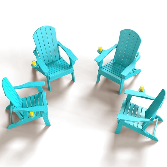 Folding Adirondack Patio Chairs Set of 4, All-Weather HDPE Lounge Chairs for Backyard & Poolside, Aruba