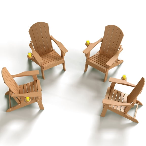 Folding Adirondack Patio Chairs Set of 4, All-Weather HDPE Lounge Chairs for Backyard & Poolside, Teak