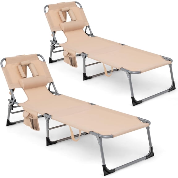 Folding Adjustable Patio Lounge Chair with Face Hole, Removable Pillow, 330LBS, Carry Strap, Outdoor Sunbathing Chair, Lightweight Portable Beach Lounge Chair, No Assembly