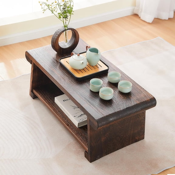 Folding Altar Table Japanese Low Wooden Meditation Tea Coffee Table with Storage for Floor Sitting Brown 26.7x13.6x11