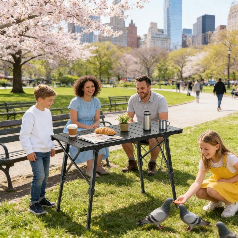 Folding Aluminum Camping Table 220 LBS Weight Capacity 2-Height Adjustable 16.5" to 25.2" Portable Outdoor Table with Removable Slats Anti-Slip Feet for Camping Picnic BBQ