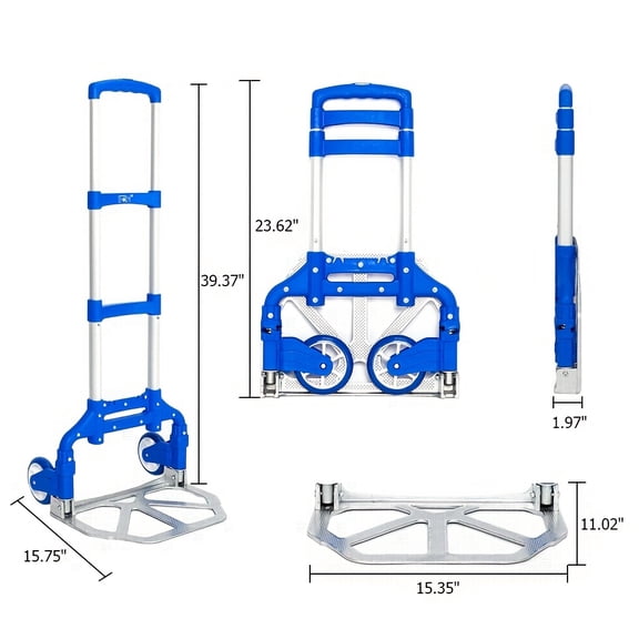 Folding Aluminum Hand Cart And Dolly with a Capacity of 165 Lbs, Suitable for Home, Automotive, Office, And Travel Use.