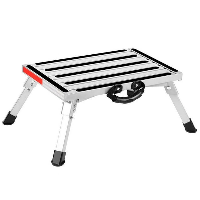 Folding Aluminum Platform Step Stool RV Camper Ladder Reflective Stripe w/Handle