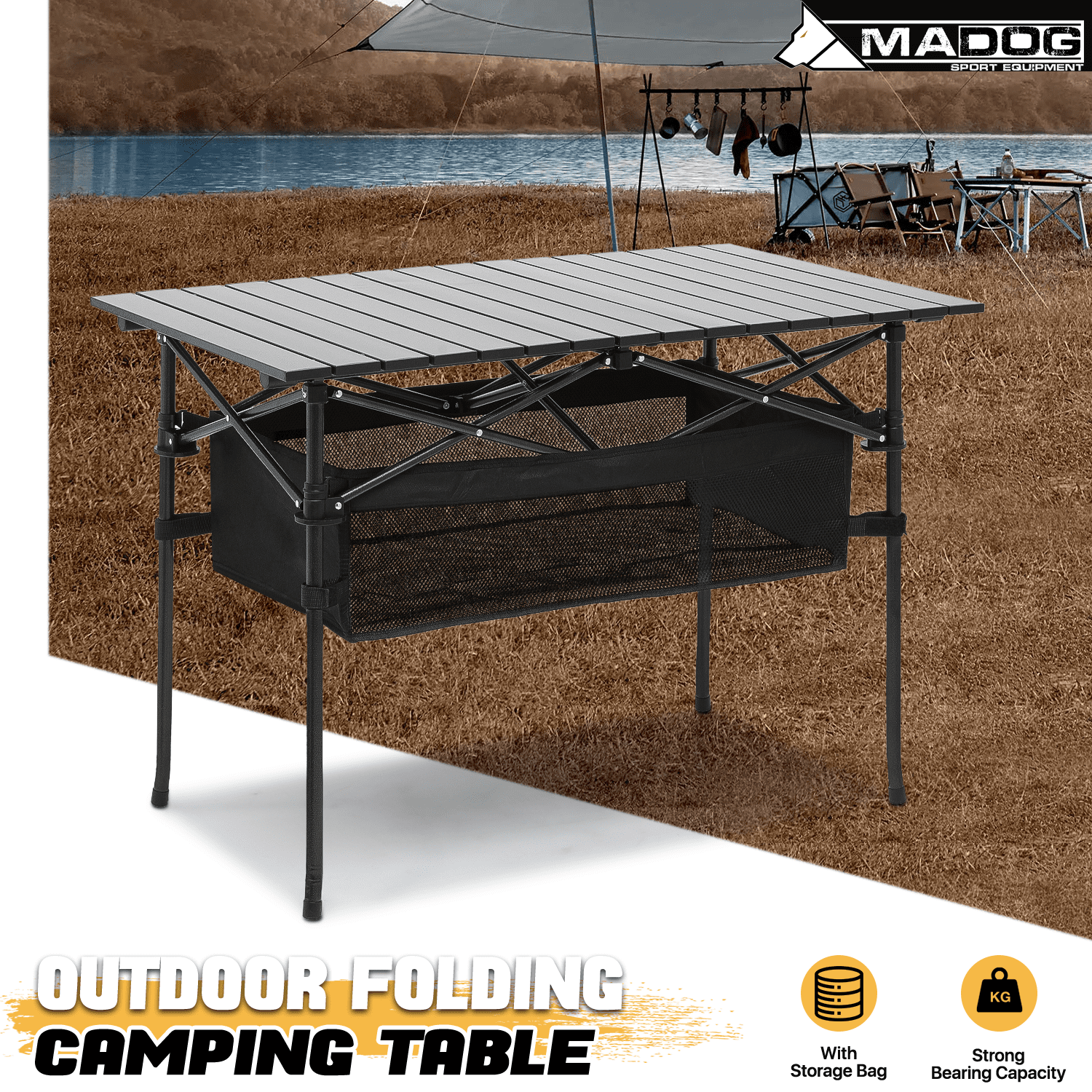 Folding Aluminum Table[DETACHABLE STORAGE ORGANIZER]Portable Camping ...