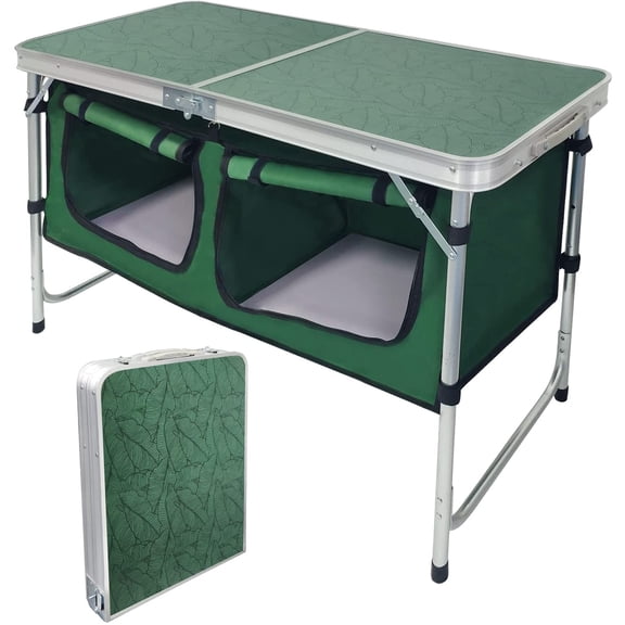 Folding Aluminum Table Height Adjustable with Storage Organizer for Outdoor Use