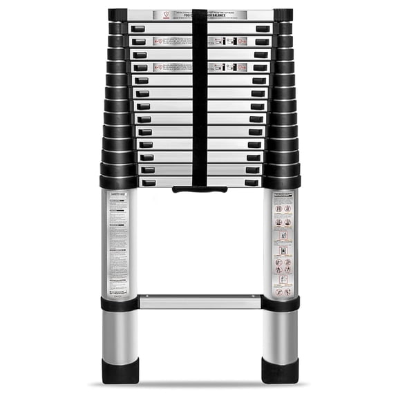 Folding Aluminum Telescoping Extension Ladder - One Button Retraction Extension Ladders for Home Roof, Indoor Outdoor Compact Telescopic Ladder Lightweight Aluminum Ladder