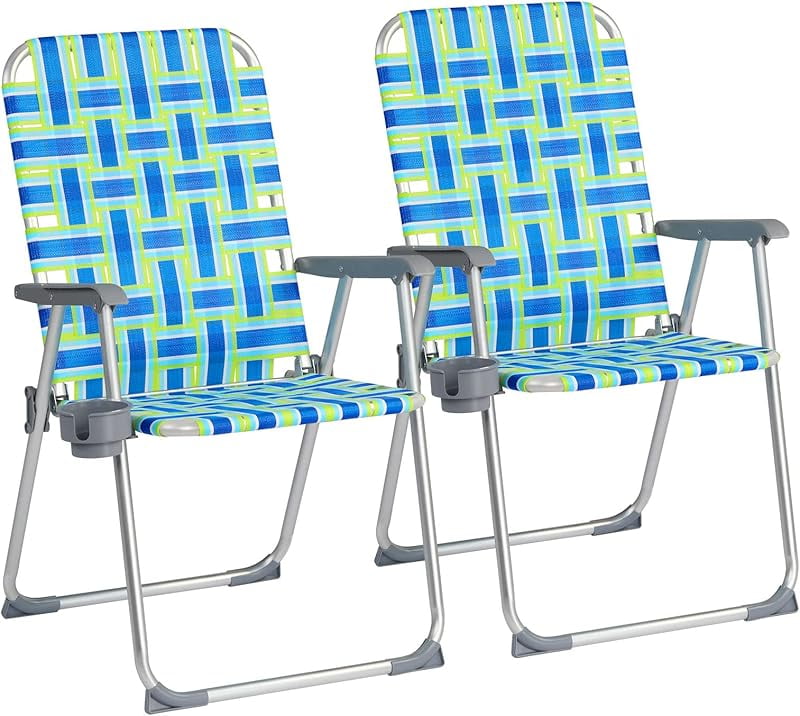 Folding Aluminum Webbed Oversized Lawn Chairs with Detachable Cup ...