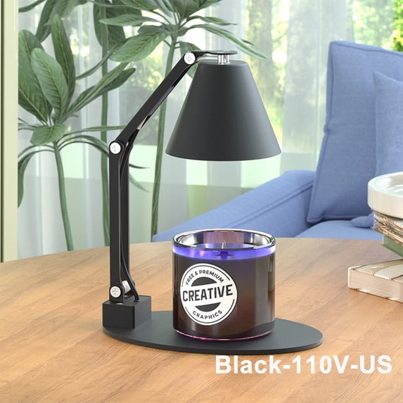Folding Aroma Candle Warmer Lamp with Timer and Dimmer Metal Wax Melting Lamp for Home Decor Adjustable Height Candle Lattern (Black110V-US)