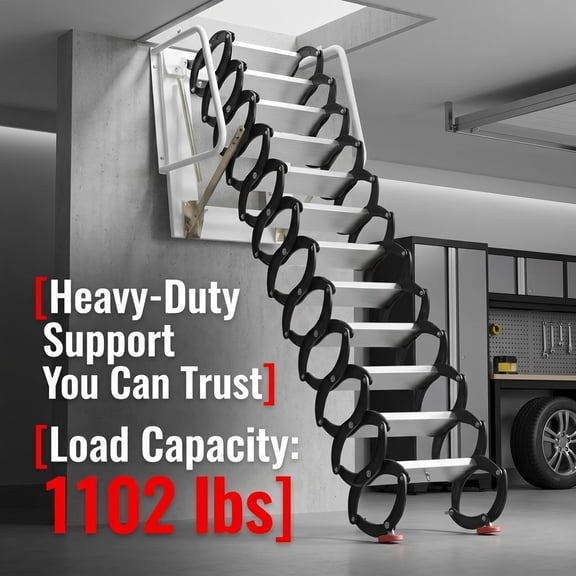 Folding Attic Stairs 118 Inch Vertical Height, Wall Ladder 133.8 Inch Extended Length, Aluminum Alloy Attic Ladder Anti-Slip Tread for Barn Warehouse.