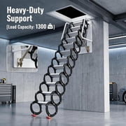 Folding Attic Stairs 133.8 Inch Extended Length, Wall Ladder 23.6x27.5 Inch Frame, Aluminum Alloy Attic Ladder Anti-Slip Rubber Pad for Attic Basement Warehouse.