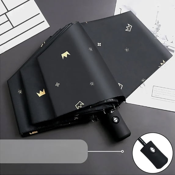 Folding Automatic Umbrella - Auto Open Close With Crown Pattern, Uv Protection, Sun Rain Dual Use - For Women, Men, Students